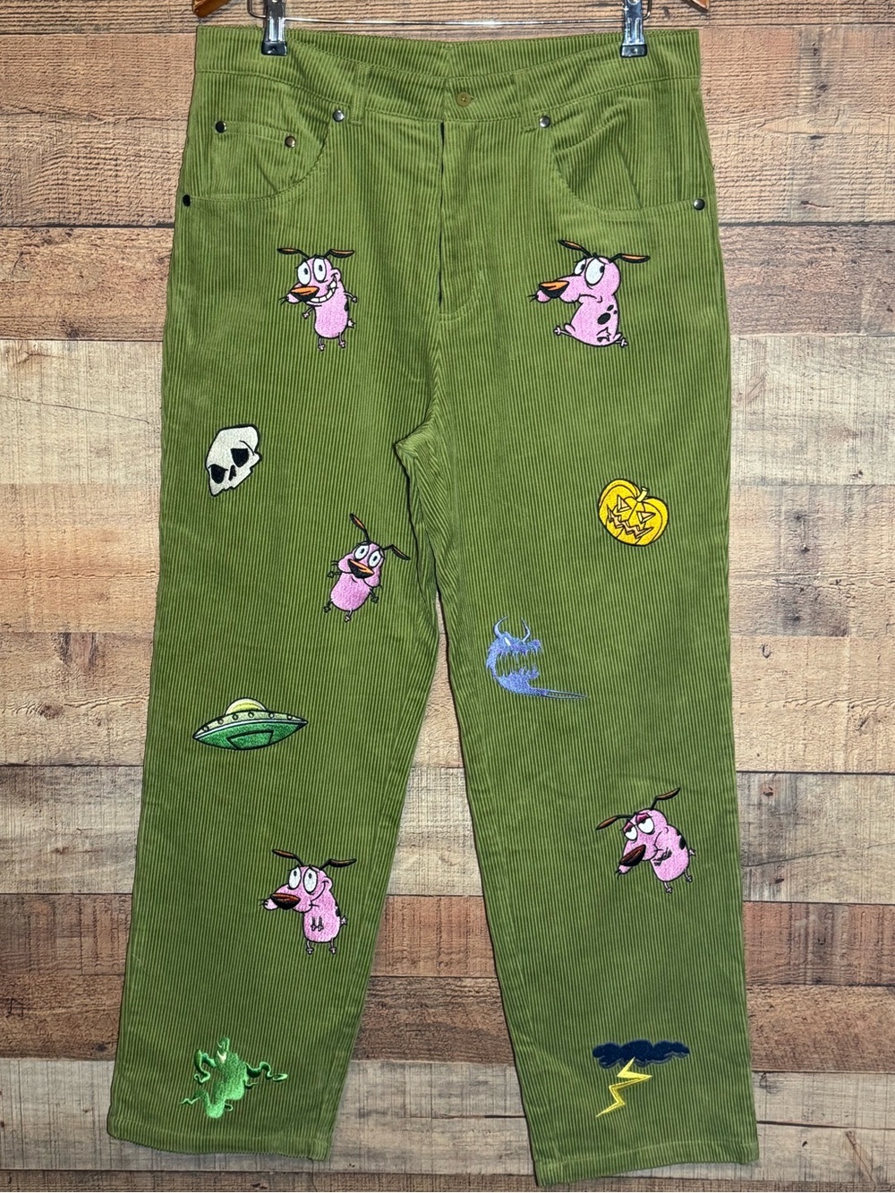 Dumbgood Unisex Medium Green Courage the Cowardly Dog Corduroy Pant